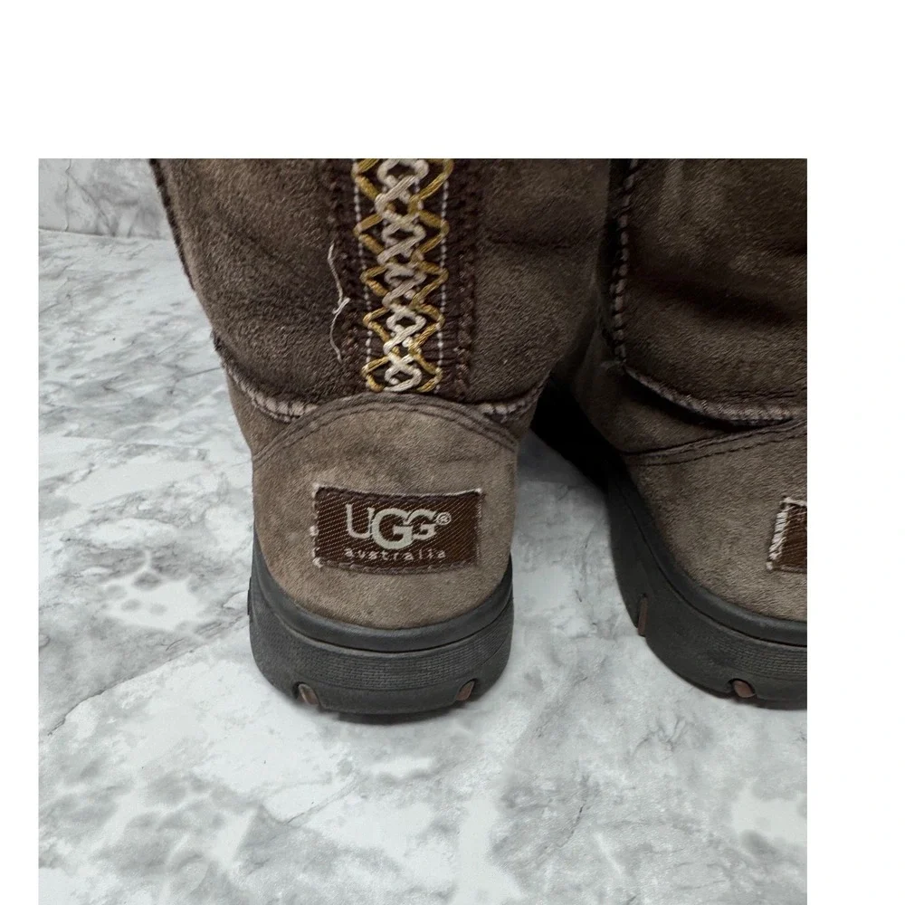 🔥UGG Australia🤎Tall Suede Boots Rare‎ Embroidered Geometric braid Sheepskin